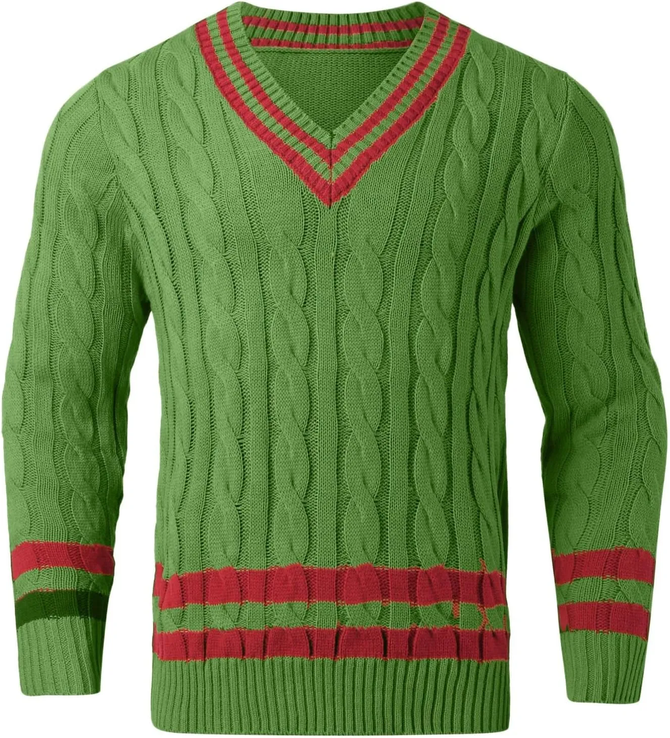Men's V Neck Sweater Long Sleeve Knitted Pullover Striped Twist Textured Top Casual Loose Sweater Fall Winter Outwear