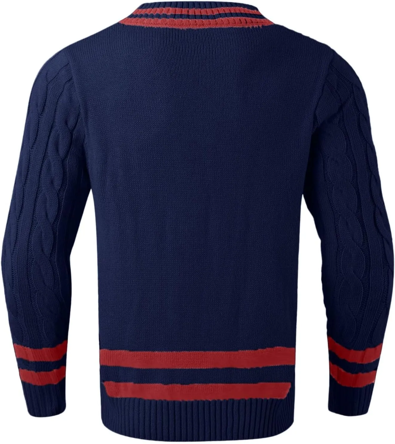 Men's V Neck Sweater Long Sleeve Knitted Pullover Striped Twist Textured Top Casual Loose Sweater Fall Winter Outwear