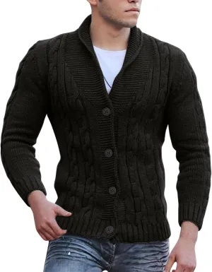 Men's V Neck Sweater Long Sleeve Shawl Collar Pullover Knitted Button Down Tops Solid Color Knitwear Oversize Sweater