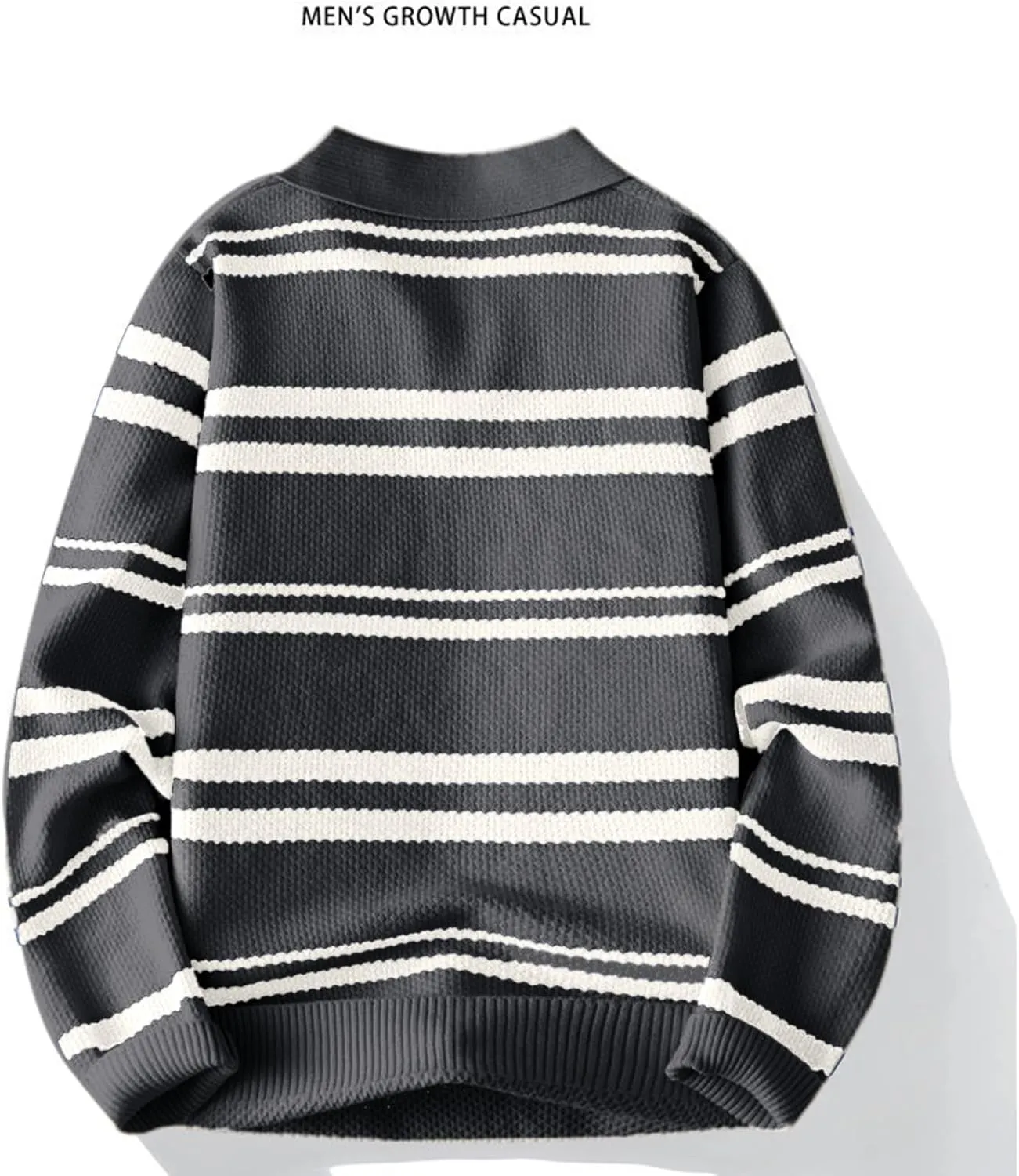 Men's V Neck Sweater Shawl Collar Striped Pullover Long Sleeve Ribbed Tops Casual Loose Knitwear Fall Fashion Sweater