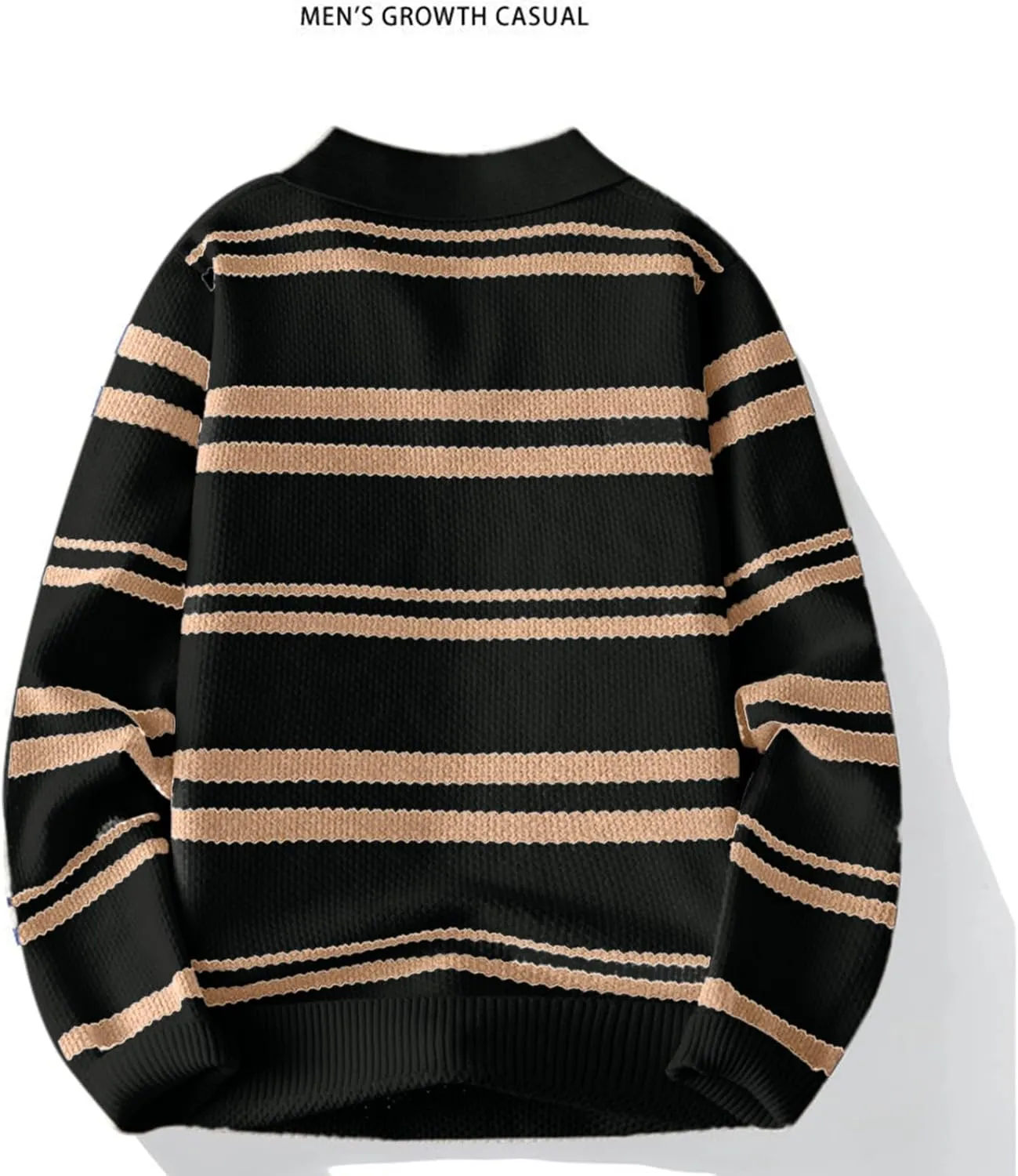 Men's V Neck Sweater Shawl Collar Striped Pullover Long Sleeve Ribbed Tops Casual Loose Knitwear Fall Fashion Sweater