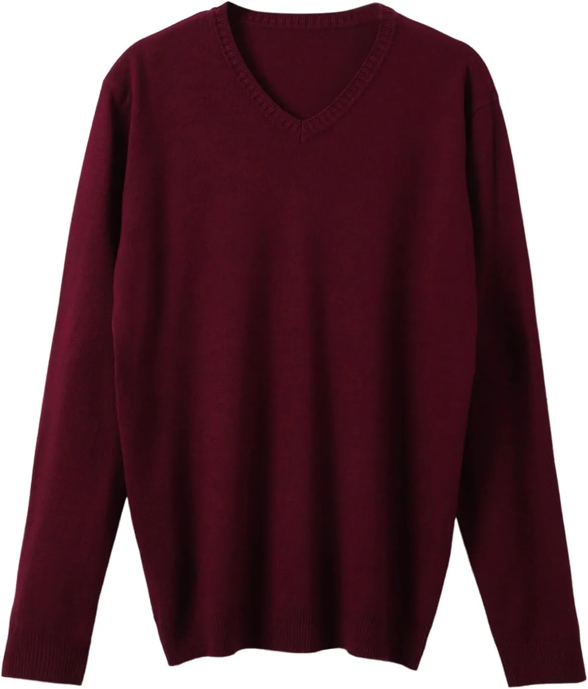 Men's V Neck Sweater Solid Color Long Sleeve Pullover Ribbed Knitted Tops Lightweight Casual Loose Oversize Sweater