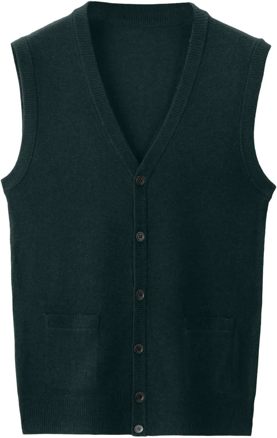 Men's V Neck Sweater Vest Notch Collar Button Down Shirts Solid Color Sleeveless Tops Knitted with Pockets Knitwear