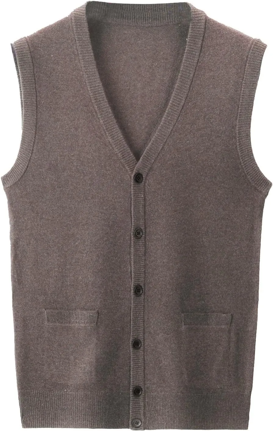 Men's V Neck Sweater Vest Notch Collar Sleeveless Shirts Button Down Knitted Pullover Solid Color Tops with Pockets