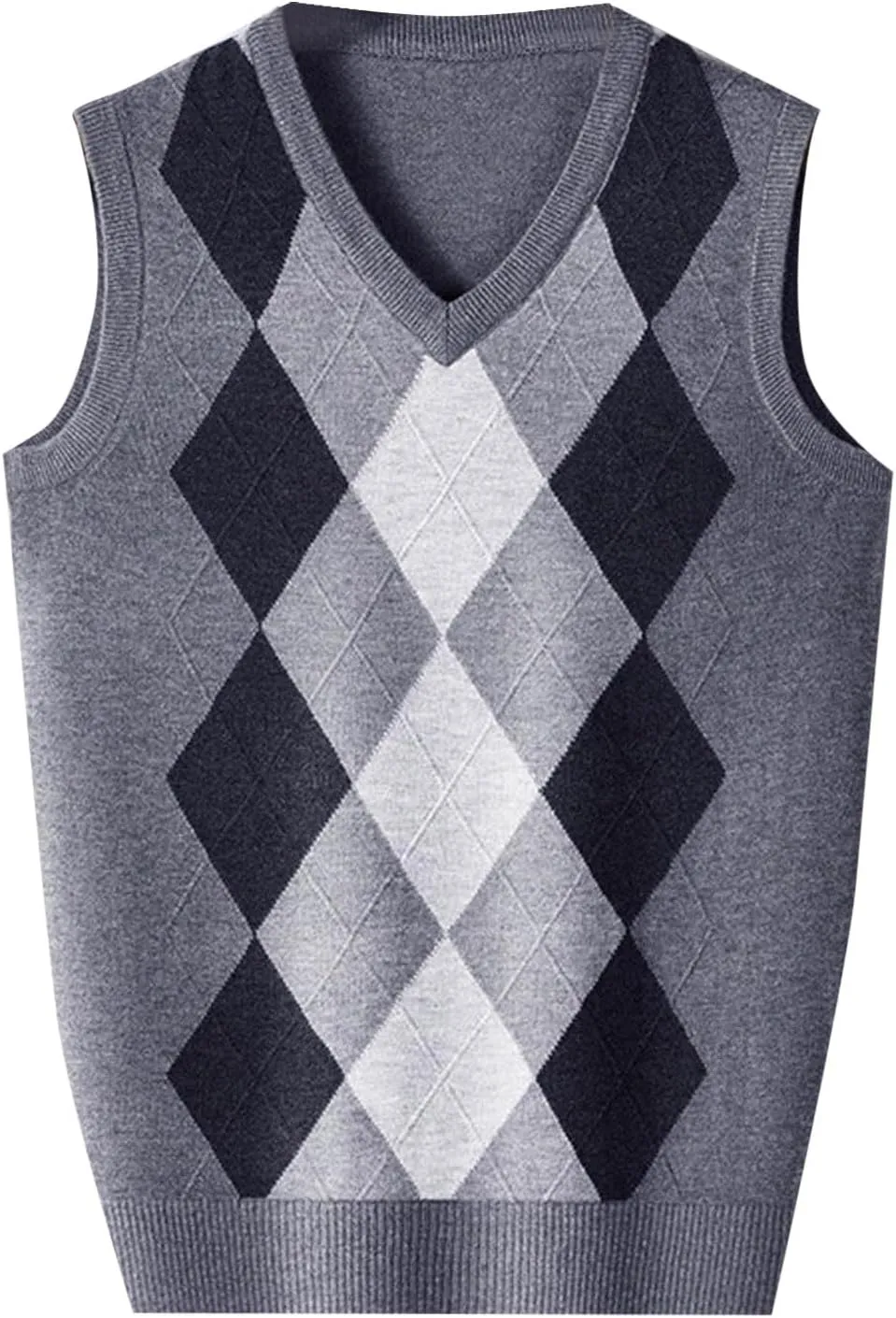 Men's V Neck Sweater Vest Sleeveless Knitted Pullover Color Block Plaid Knitwear Casual Loose Fall Fashion Sweater