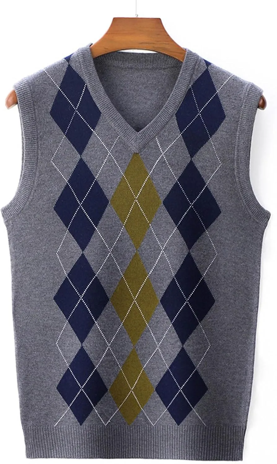 Men's V Neck Sweater Vest Sleeveless Knitted Pullover Plaid Color Block Knitwear Casual Loose Fall Fashion Sweater
