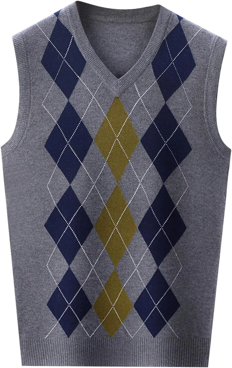 Men's V Neck Sweater Vest Sleeveless Knitted Pullover Plaid Color Block Knitwear Casual Loose Fall Fashion Sweater