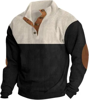 Mens Valentine's pant Corduroy Sweatshirt Henley Pullover Long Sleeve Vintage Stand Collar Button Up Sweaters Tops