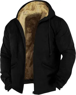 Mens Winter Heavyweight Fleece Sherpa Lined Warm Sweatshirt Big And Tall Zip Up Hoodie Jackets