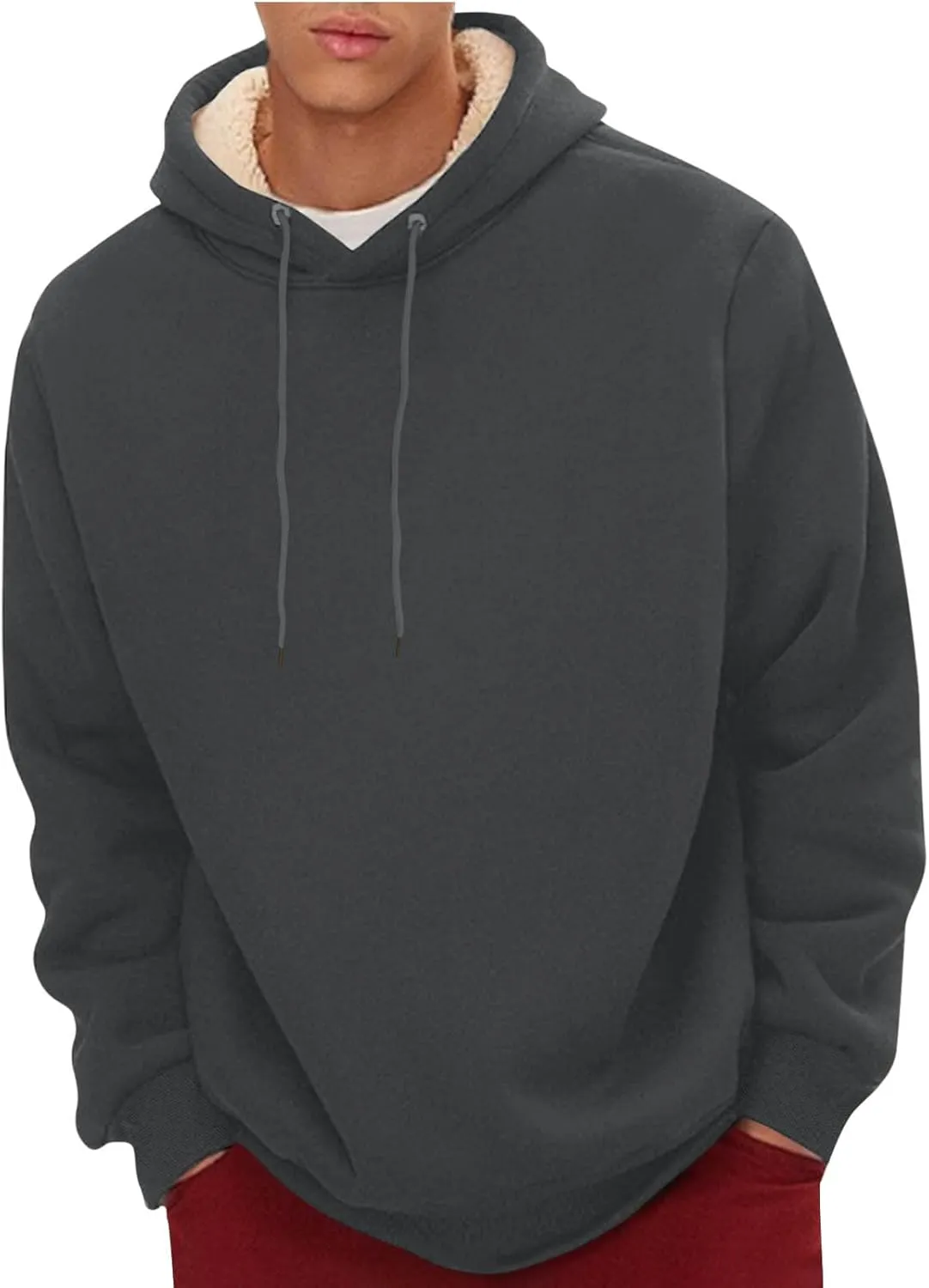 Men's Winter Hoodie Sherpa Lined Warm Pullover Athletic Pocket Casual Thick Fleece Heavy Windproof Hooded Sweatshirt
