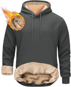 Men's Winter Hoodie Sherpa Lined Warm Pullover Athletic Pocket Casual Thick Fleece Heavy Windproof Hooded Sweatshirt