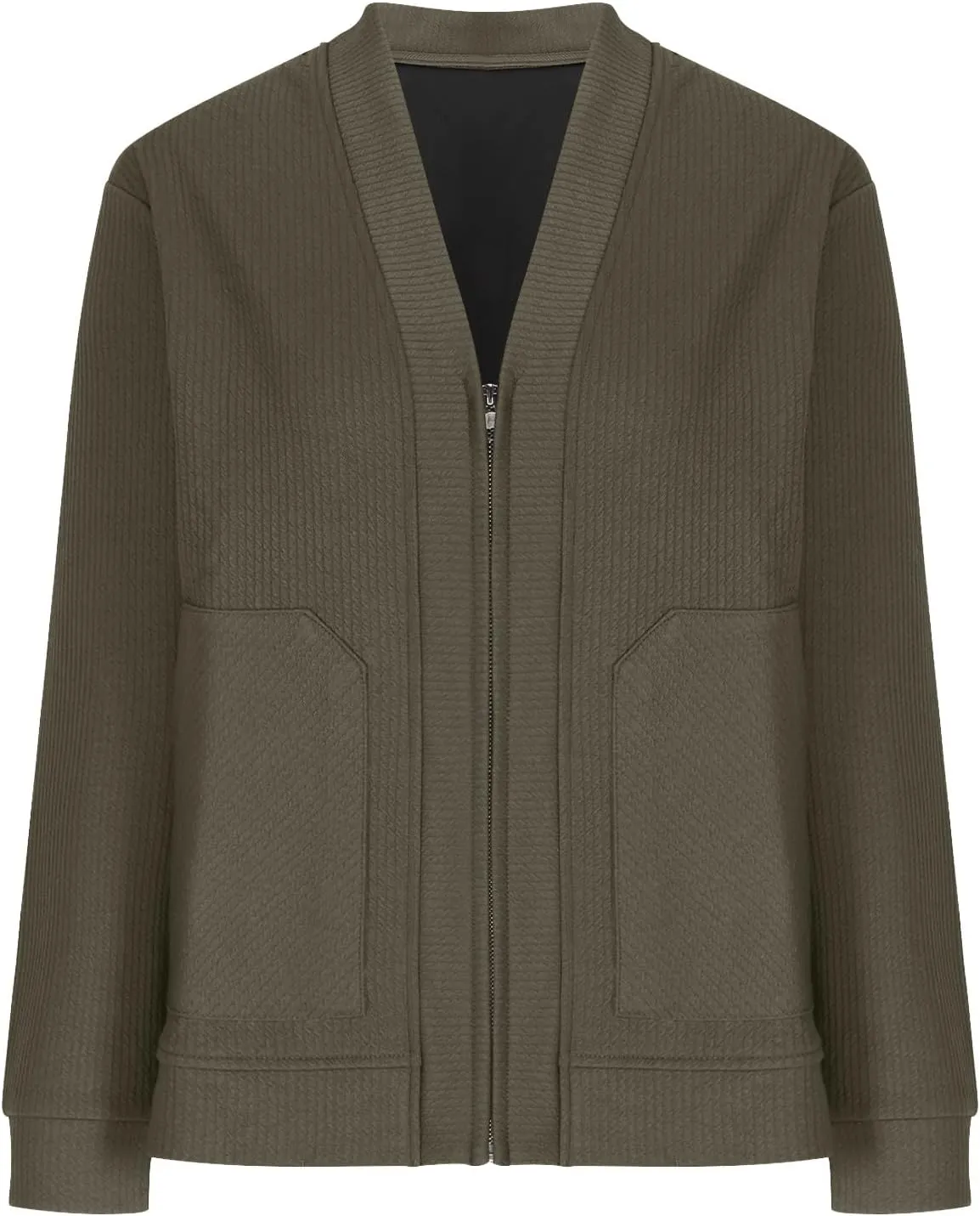 Men's Zip Up Cardigan Sweater Fashion Slim Plain V Neck Knitwear Jacket Fall Warm Long Sleeve Casual Coat with Pockets 2024