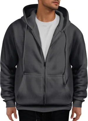 Mens Zip Up Hoodie Lightweight Long Sleeve Fleece Jackets Loose Sport Full Zip Oversized Sweatshirt with Pockets