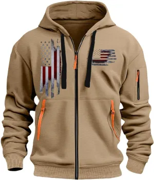 Mens Zip Up USA Flag Print Hoodies Casual Long Sleeve Drawstring Shirts Comfort Patriotic Sweatshirt with Pockets