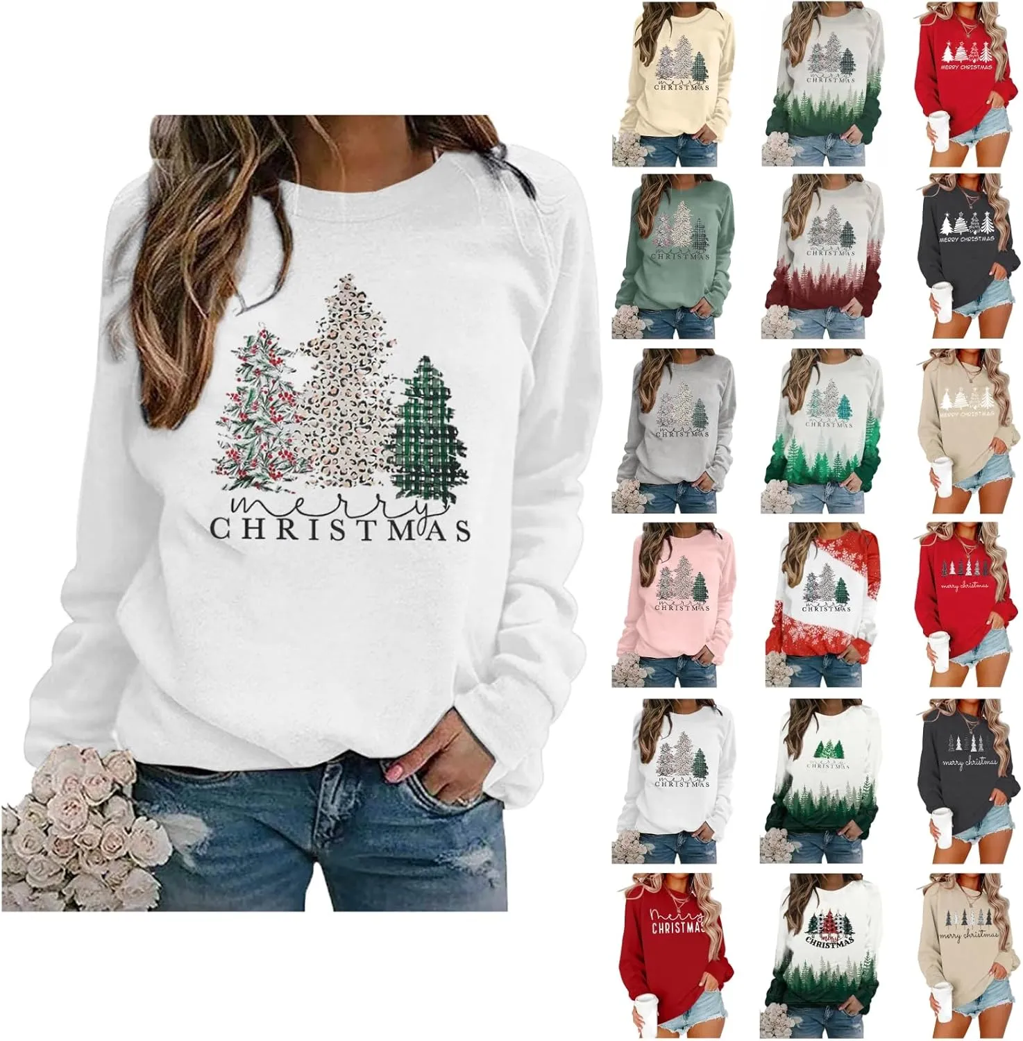 Merry Christmas Sweatshirt for Women 2024 Xmas Tree Fashion Graphic Shirt Holiday Long Sleeve Crewneck Pullover Tops