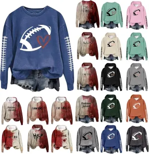 Mmoneyake Football Sweatshirts for Women Crewneck Long Sleeve Football Game Day Sweatshirts Pullover Hoodies Graphic T-Shirts