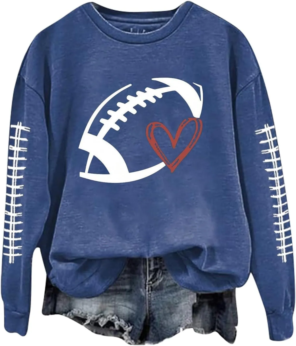 Mmoneyake Football Sweatshirts for Women Crewneck Long Sleeve Football Game Day Sweatshirts Pullover Hoodies Graphic T-Shirts