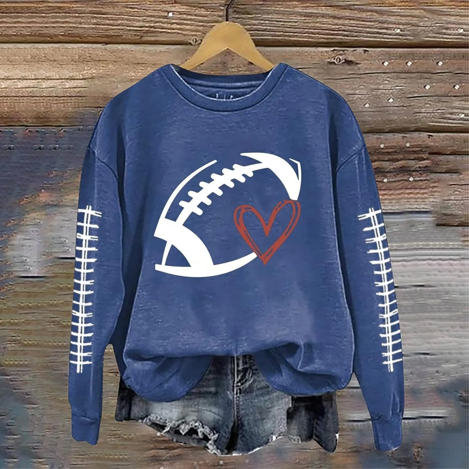 Mmoneyake Football Sweatshirts for Women Crewneck Long Sleeve Football Game Day Sweatshirts Pullover Hoodies Graphic T-Shirts