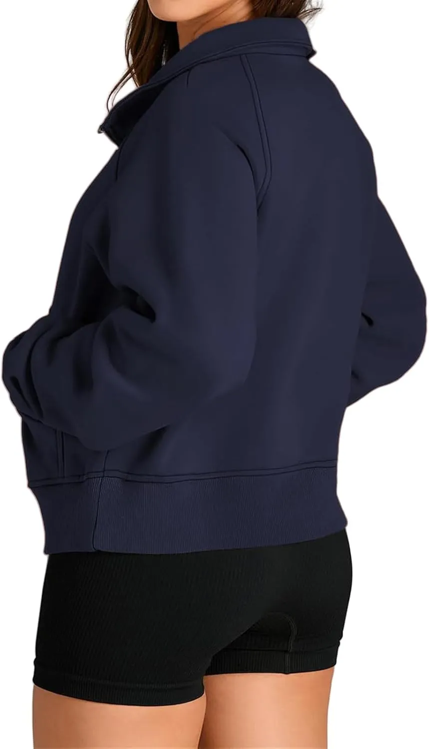 Mmoneyake Sweatshirt for Women Fleece Lined Half Zip Cropped Pullover Long Sleeve Oversized Sweatshirts Warm Pullover Tops