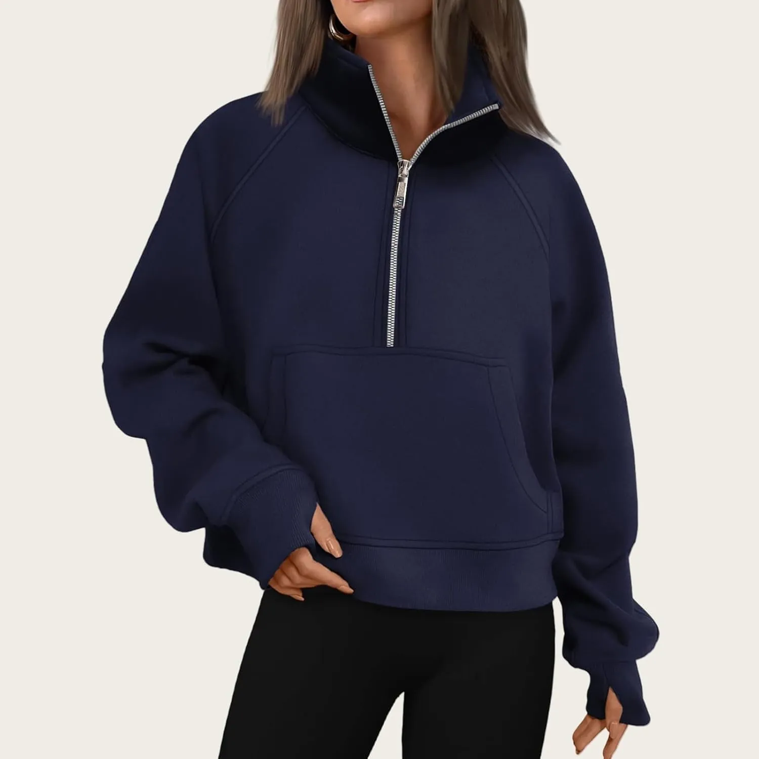 Mmoneyake Sweatshirt for Women Fleece Lined Half Zip Cropped Pullover Long Sleeve Oversized Sweatshirts Warm Pullover Tops