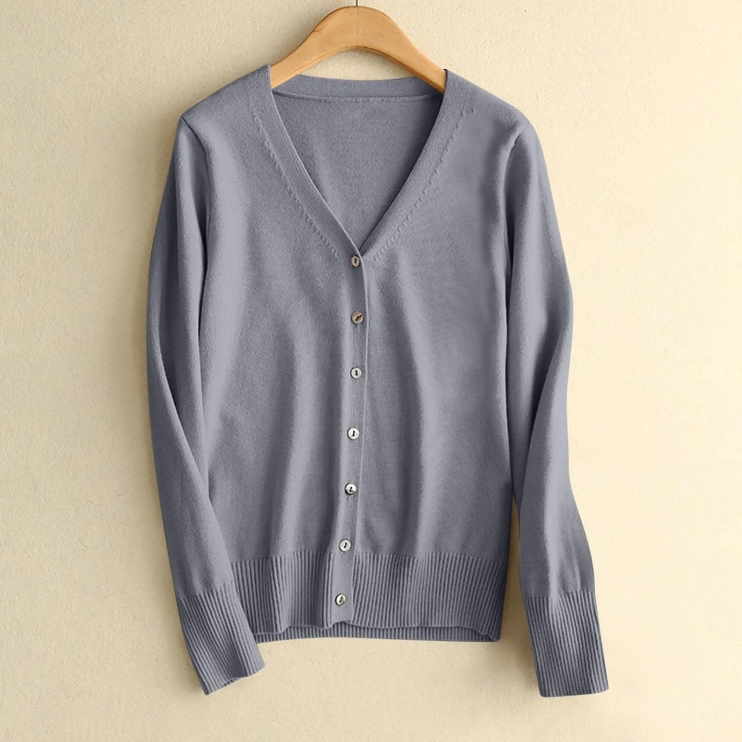 MRGIINRI Womens 2024 Fall Cardigan Sweaters Lightweight V-Neck Long Sleeve Open Front Button Up Knitted Cardigans Outerwear