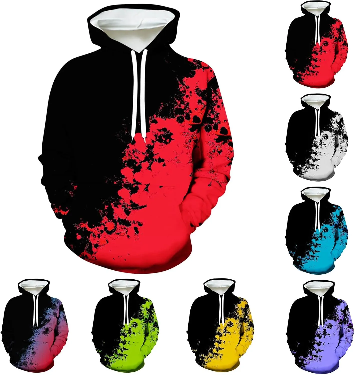 Muscularfit Hoodies for Men Graphic Funny Tie Dye Print Pullover Casual Stylish Long Sleeve Hooded Sweatshirts Loose Shirts