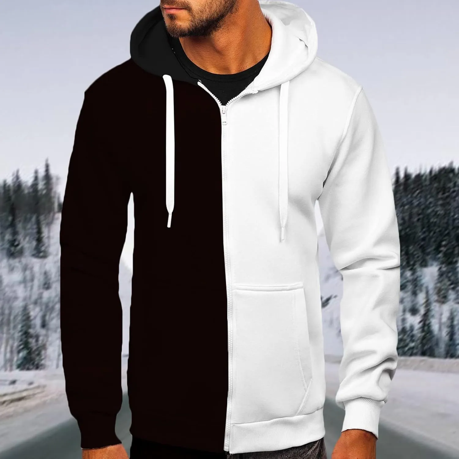 Muscularfit Oversized Sweatshirts for Men Loose Fit Long Sleeve Color Block Drawstring Pullover Hoodies Crewneck Causal Shirt
