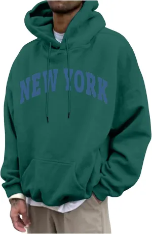 New York Sweatshirts Hoodies Men's Crew Neck Letter Graphic Hoodie Relaxed Fit Long Sleeve Pullover Tops