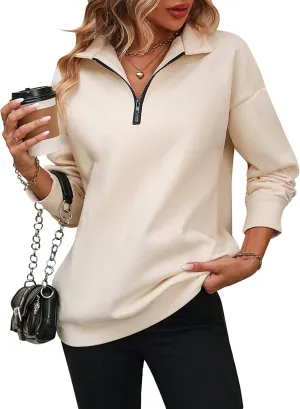 OBEEII Half Zip Sweatshirts for Women, Quarter Zip Long Sleeve Hoodies Sweaters Fleece Pullover Top Fall Winter Clothes
