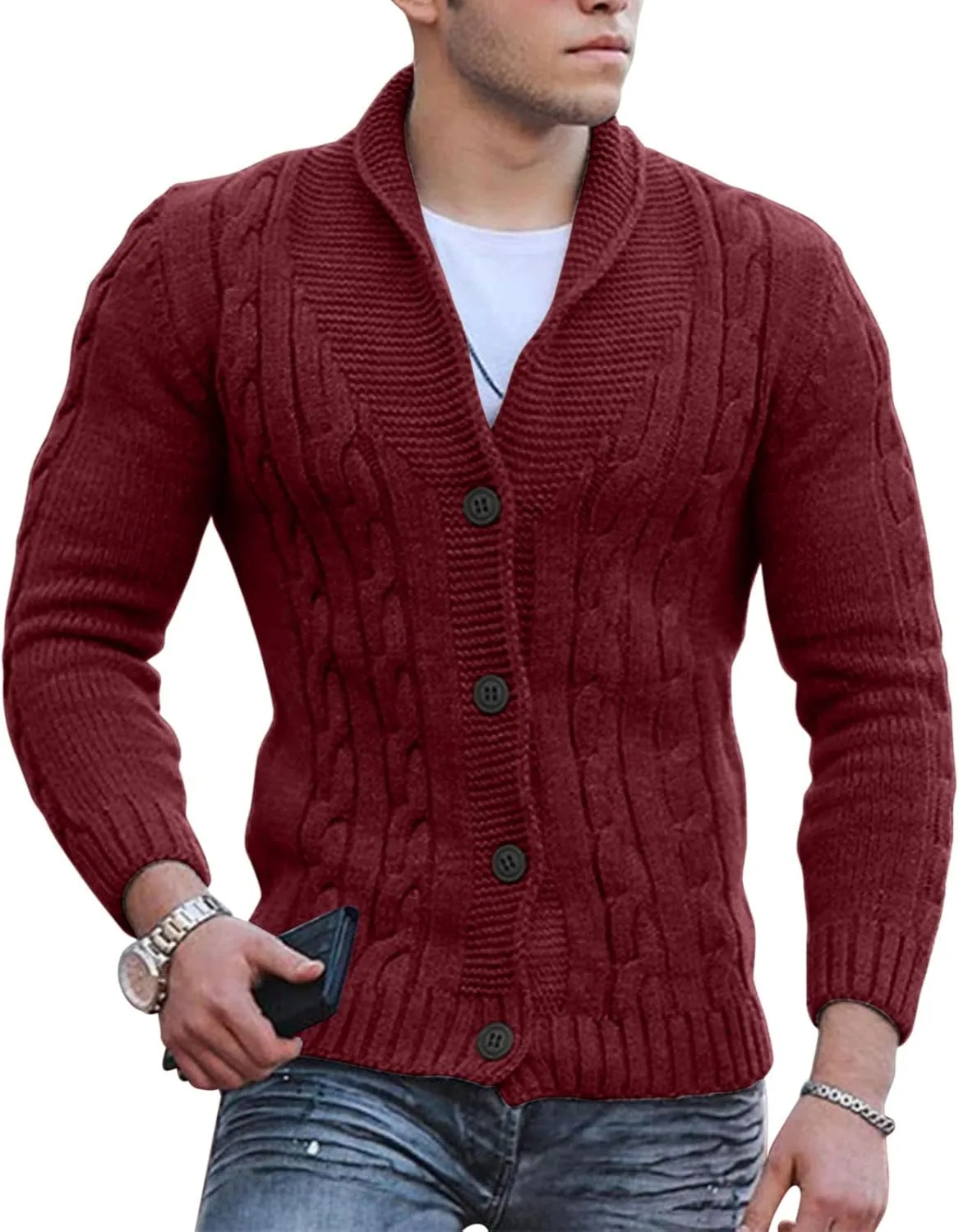 Oversized Cardigan Sweaters for Men Button Down Long Sleeve Knitted Slim Fit Sweaters Fall Soft Active Sportswear