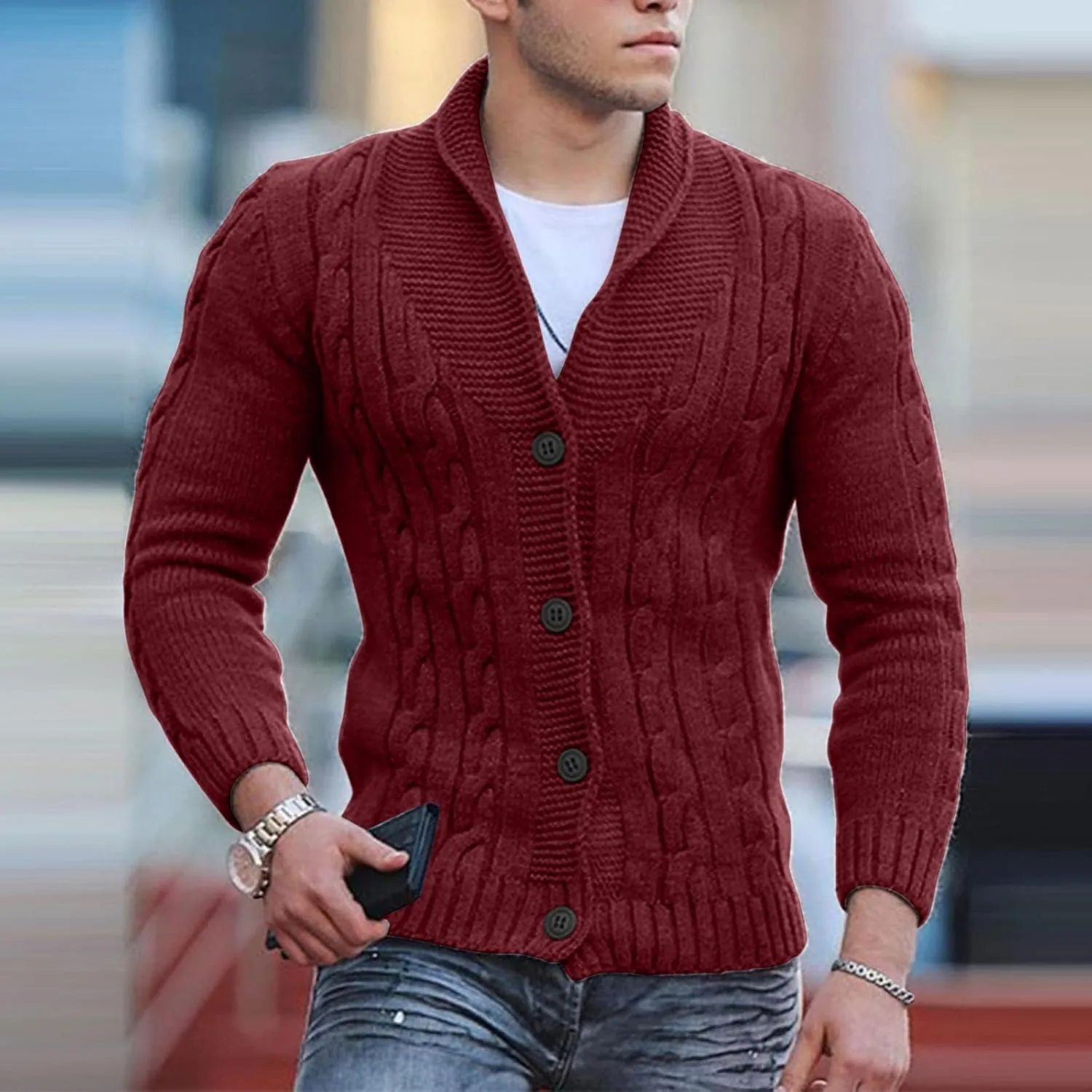 Oversized Cardigan Sweaters for Men Button Down Long Sleeve Knitted Slim Fit Sweaters Fall Soft Active Sportswear