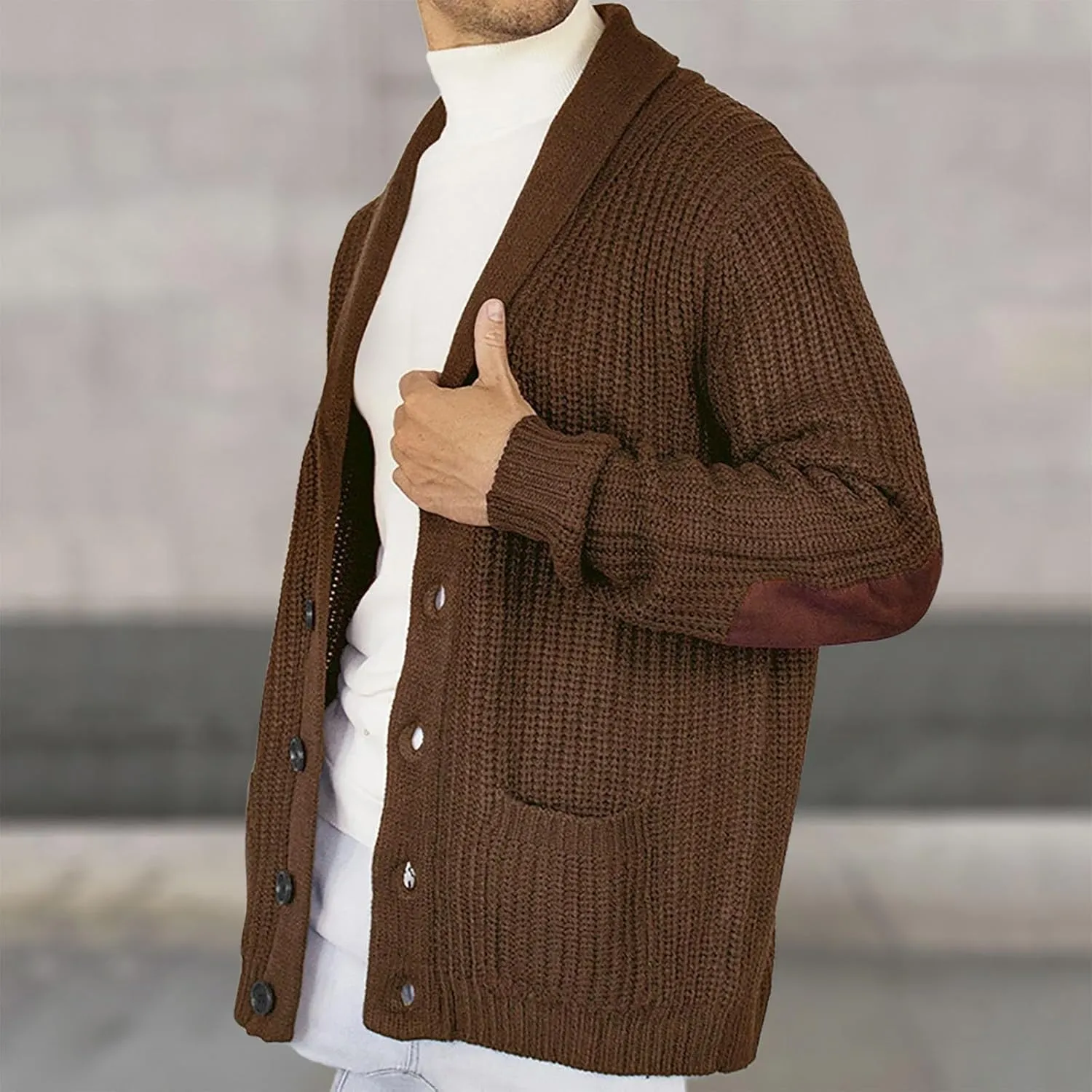 Oversized Cardigan Sweaters for Men Cable Knit Button Down Knitted Sweater Solid Slim Fit Winter Outwear with Pockets