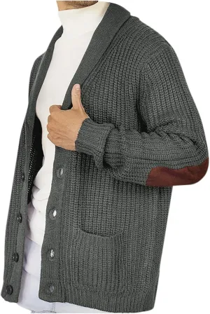 Oversized Cardigan Sweaters for Men Cable Knit Button Down Knitted Sweater Solid Slim Fit Winter Outwear with Pockets