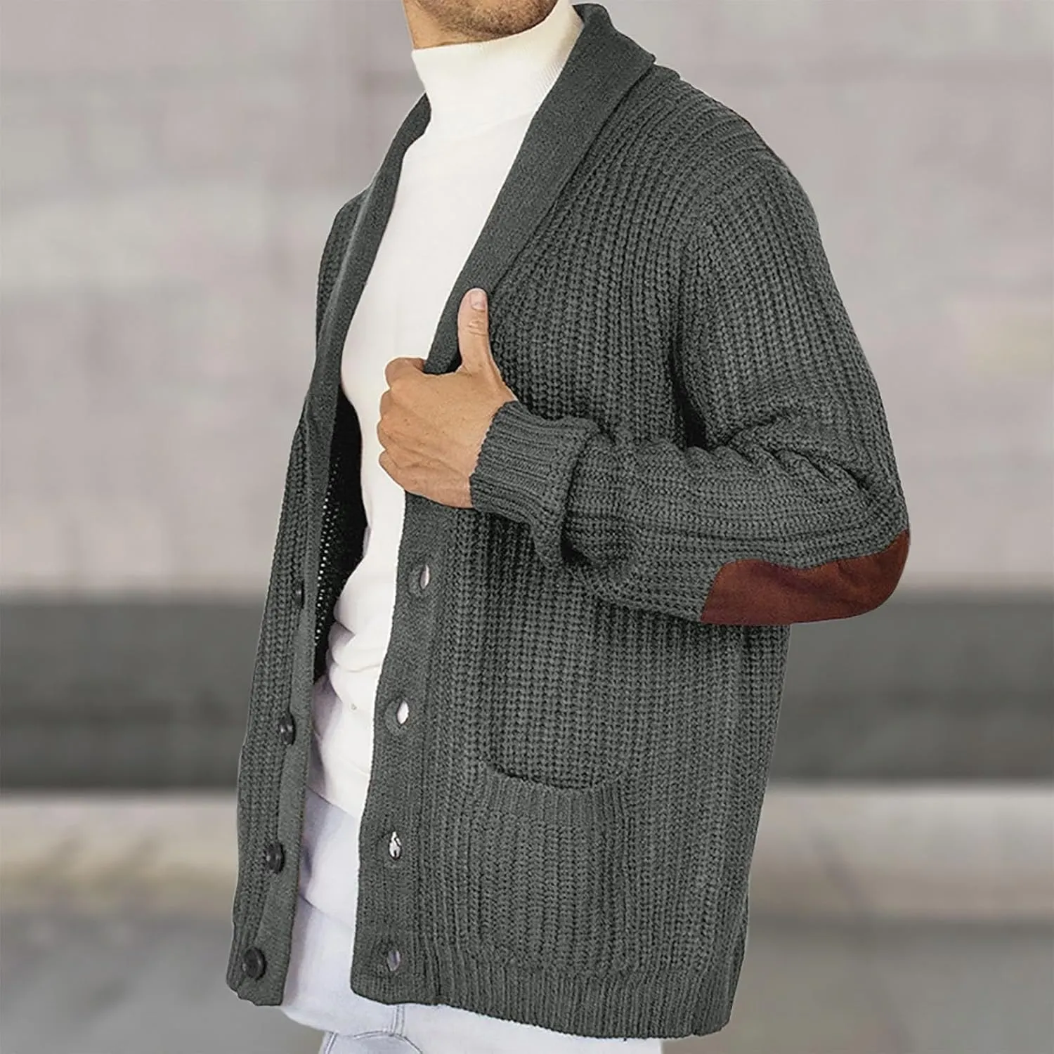 Oversized Cardigan Sweaters for Men Cable Knit Button Down Knitted Sweater Solid Slim Fit Winter Outwear with Pockets