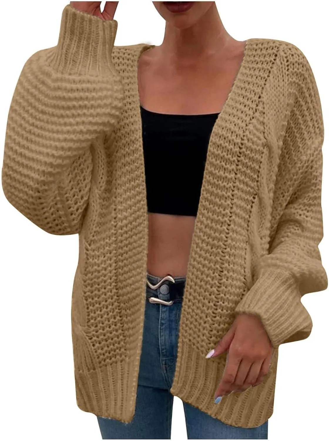 Oversized Chunky Cardigans for Women Trendy Cable Knit Open Fornt Sweaters Casual Loose Long Sleeve Cardigan Sweaters