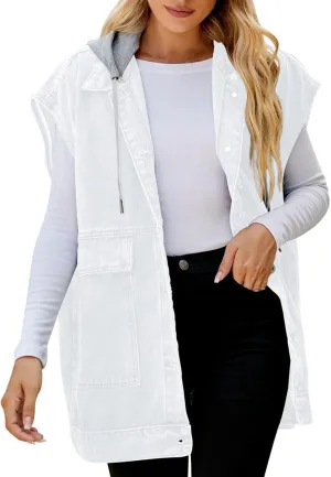 Oversized Denim Vest For Women Jackets Trendy Jeans Classic Sleeveless Distressed Vest Oversized Boyfriend Outerwear