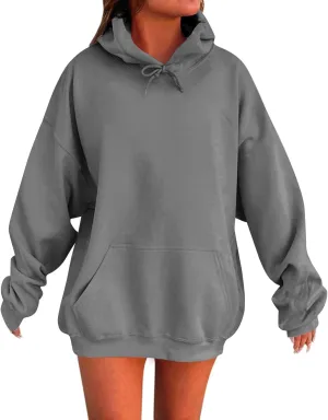 Oversized Hoodies for Women Loose Fit Drop Shoulder Fleece Pullover Sweatshirts Winter Warm Plus Size Hoodie w/Pockets