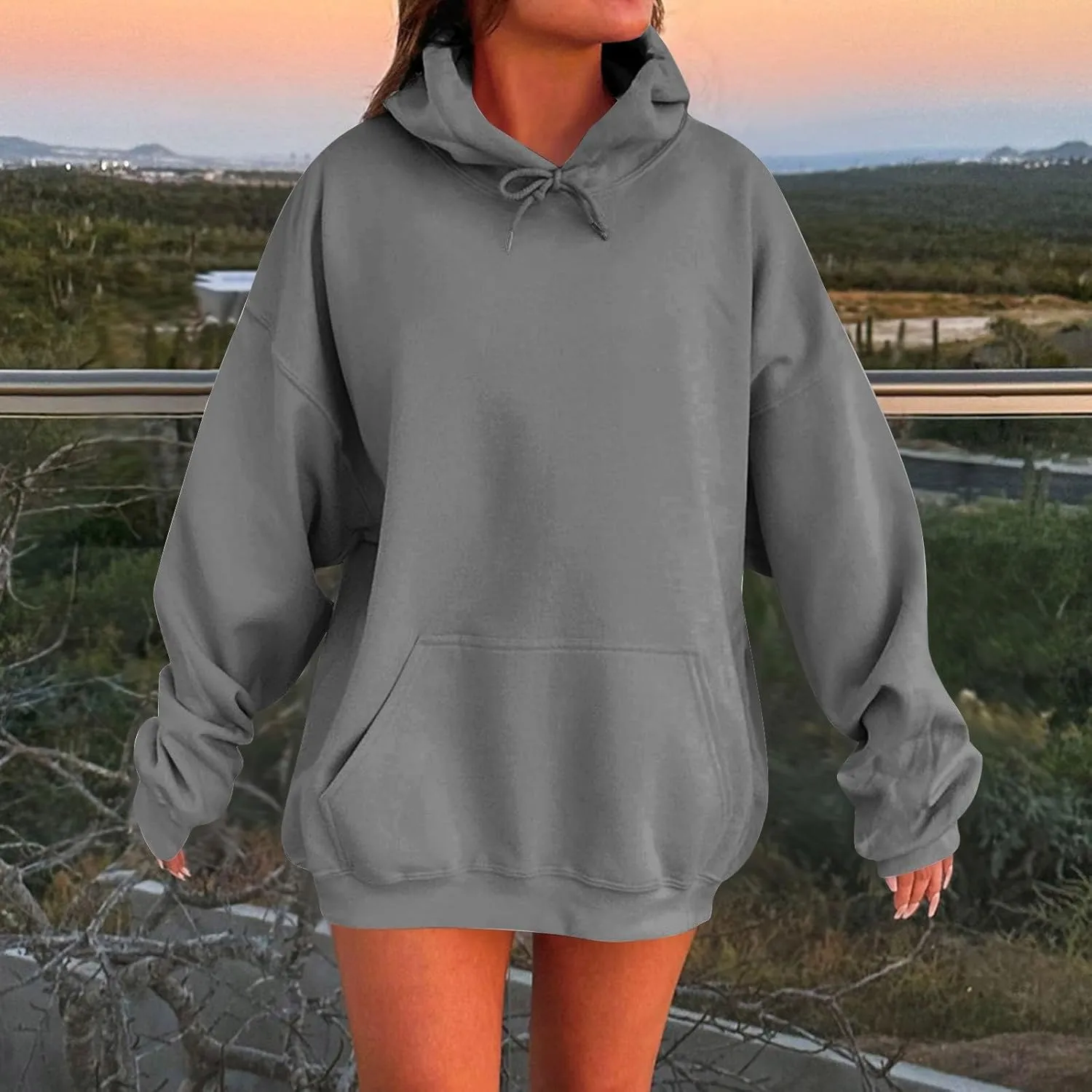Oversized Hoodies for Women Loose Fit Drop Shoulder Fleece Pullover Sweatshirts Winter Warm Plus Size Hoodie w/Pockets