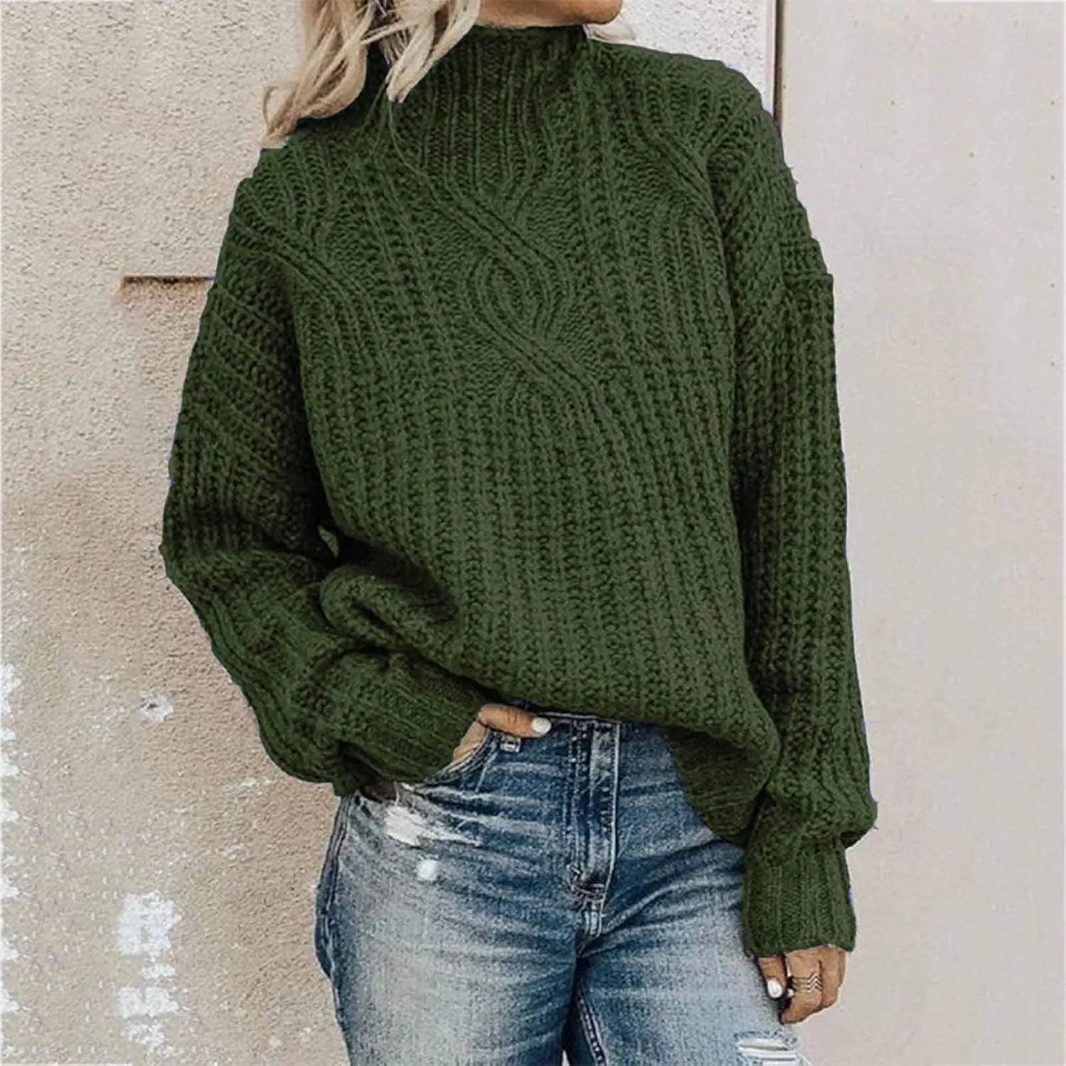 Oversized Sweater for Women Chic Turtleneck Knitted Sweater Slouchy Soft Long Sleeve Jumper Tops 2023 Fall Sweaters
