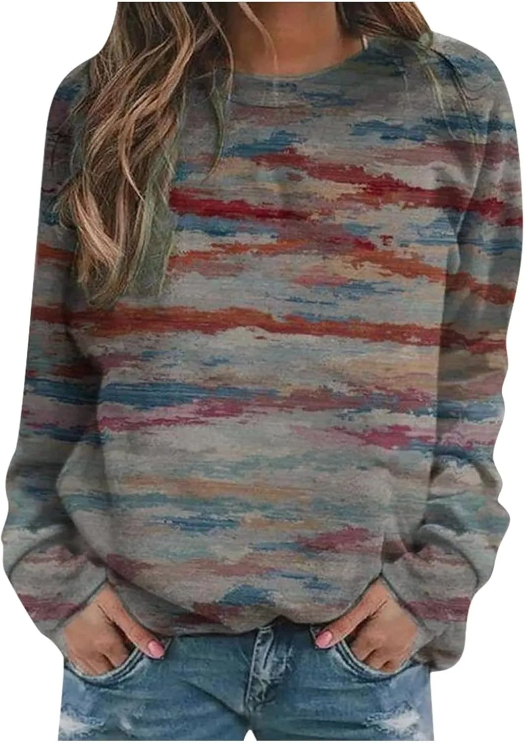 Oversized Sweatshirt for Women Crew Neck Floral Print Casual Loose Fit Pullover Tops Long Sleeve Fleece Sweater Blouse