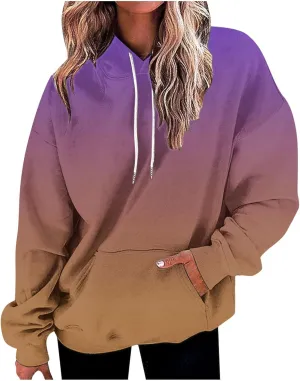 Oversized Sweatshirts for Women Loose Fit Gradient Color Long Sleeve Causal Hooded Shirts Fashion Pullover Hoodies