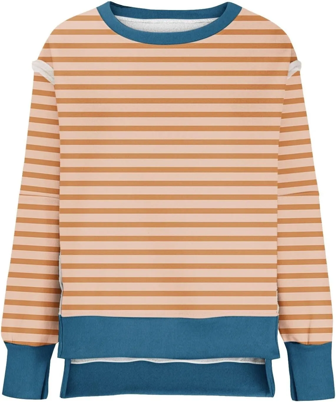 Oversized Sweatshirts for Women Loose Fit Striped High Low Asymmetrical Hem Hoodie Long Sleeve Round Neck Sweatshirts