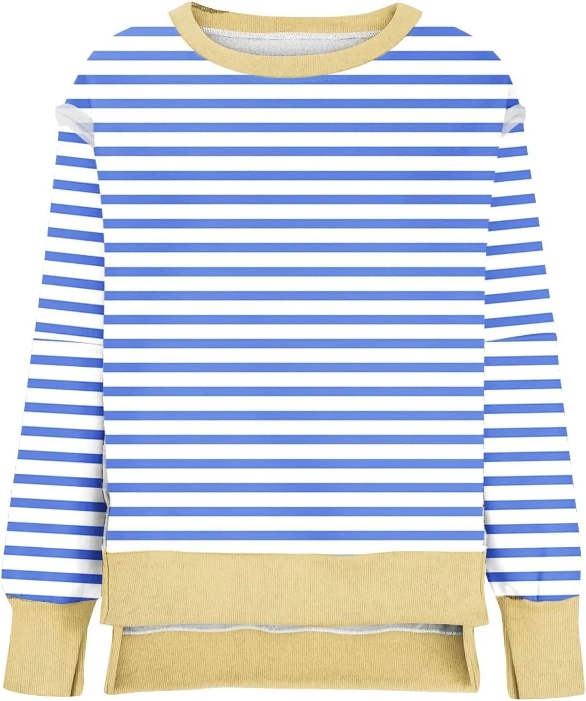 Oversized Sweatshirts for Women Loose Fit Striped High Low Asymmetrical Hem Hoodie Long Sleeve Round Neck Sweatshirts