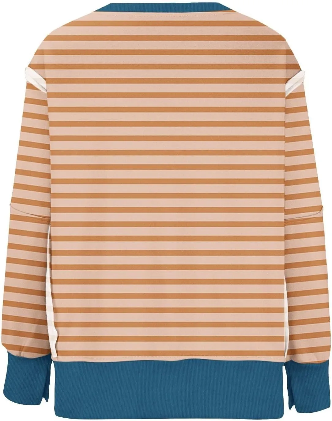 Oversized Sweatshirts for Women Loose Fit Striped High Low Asymmetrical Hem Hoodie Long Sleeve Round Neck Sweatshirts