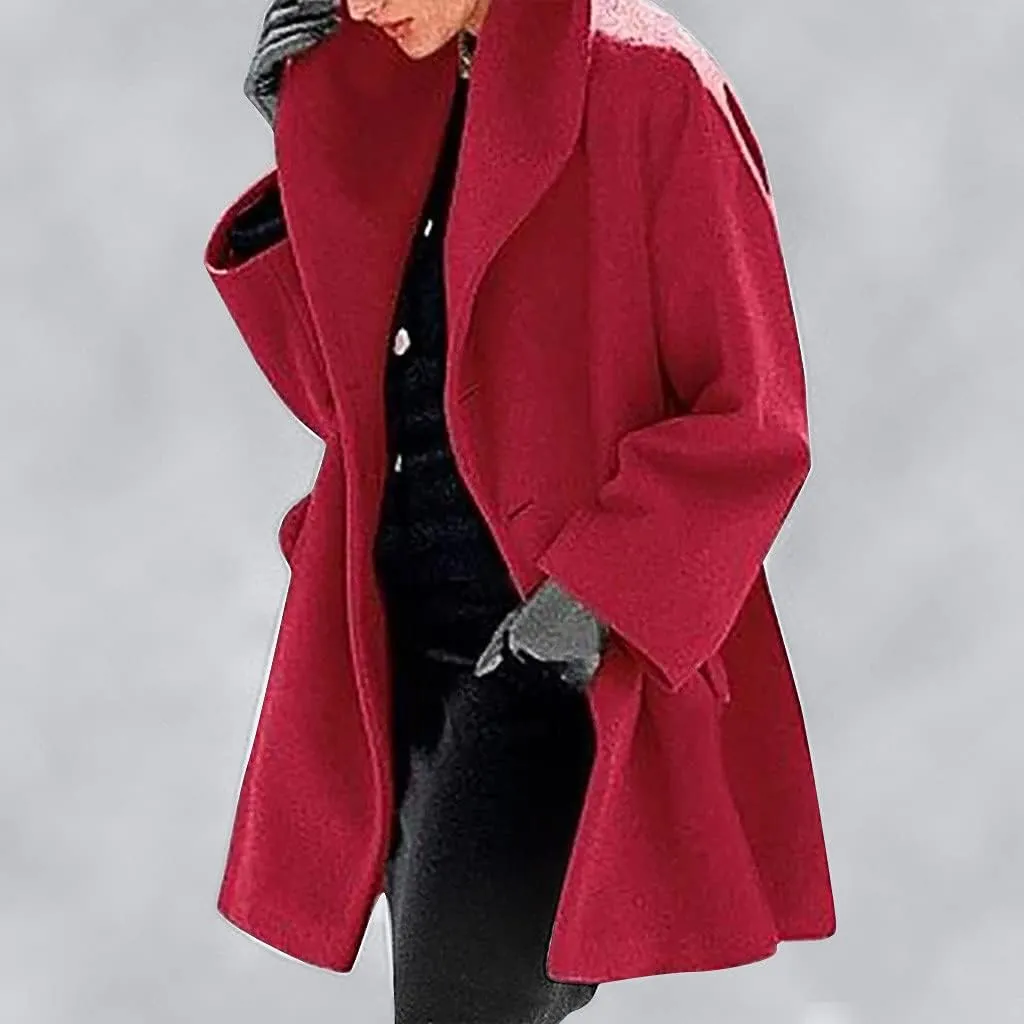 Oversized Wool Trench Coats Women Winter Warm Button Outerwear Casual Long Sleeve Pea Coat Fleece Cardigan Jacket