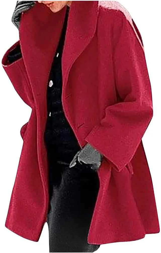 Oversized Wool Trench Coats Women Winter Warm Button Outerwear Casual Long Sleeve Pea Coat Fleece Cardigan Jacket