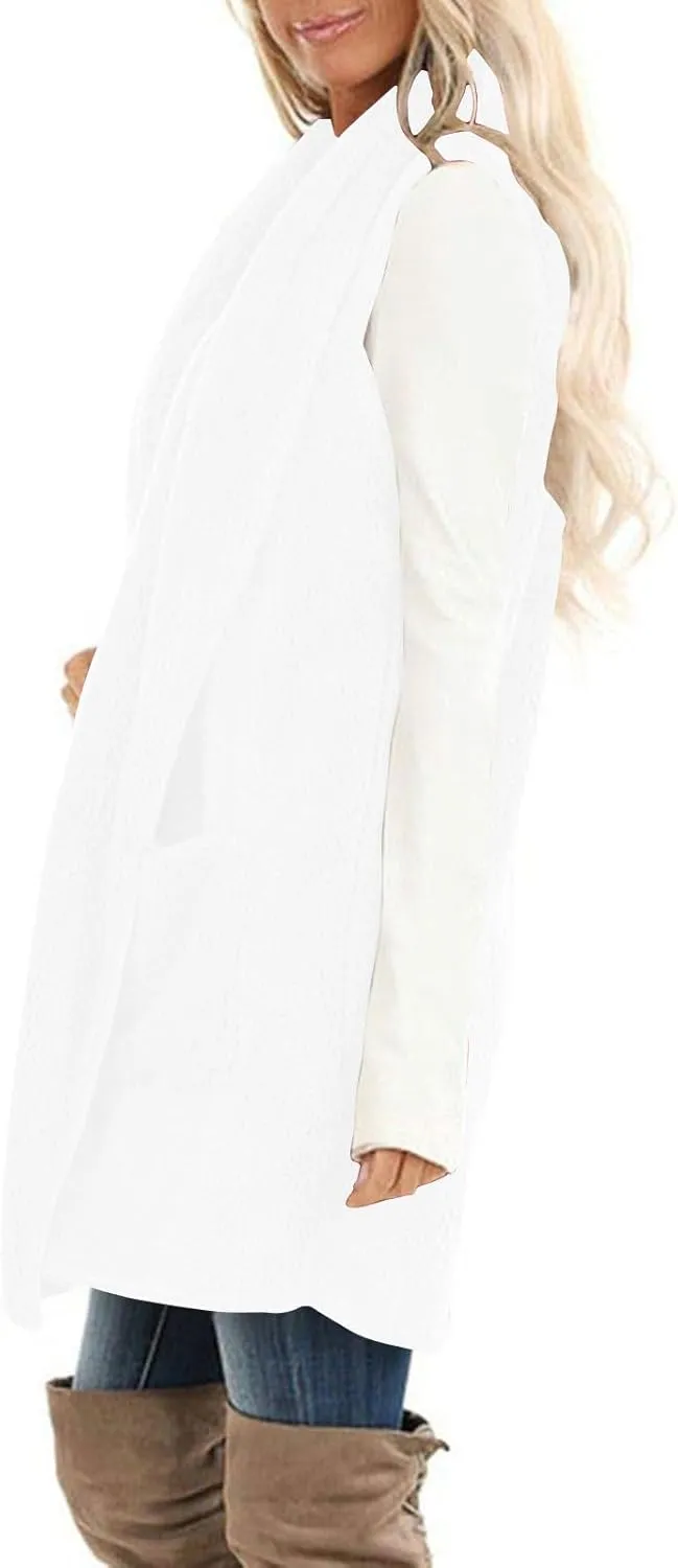 Pea Coats for Women 2024 Winter Fashion Sleeveless Cardigan Tops Fleece Long Coat with Pockets Outerwear