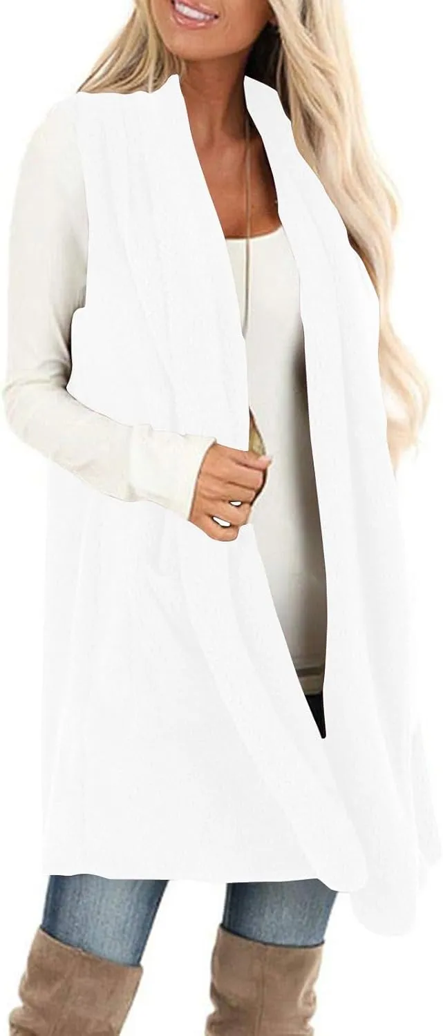 Pea Coats for Women 2024 Winter Fashion Sleeveless Cardigan Tops Fleece Long Coat with Pockets Outerwear