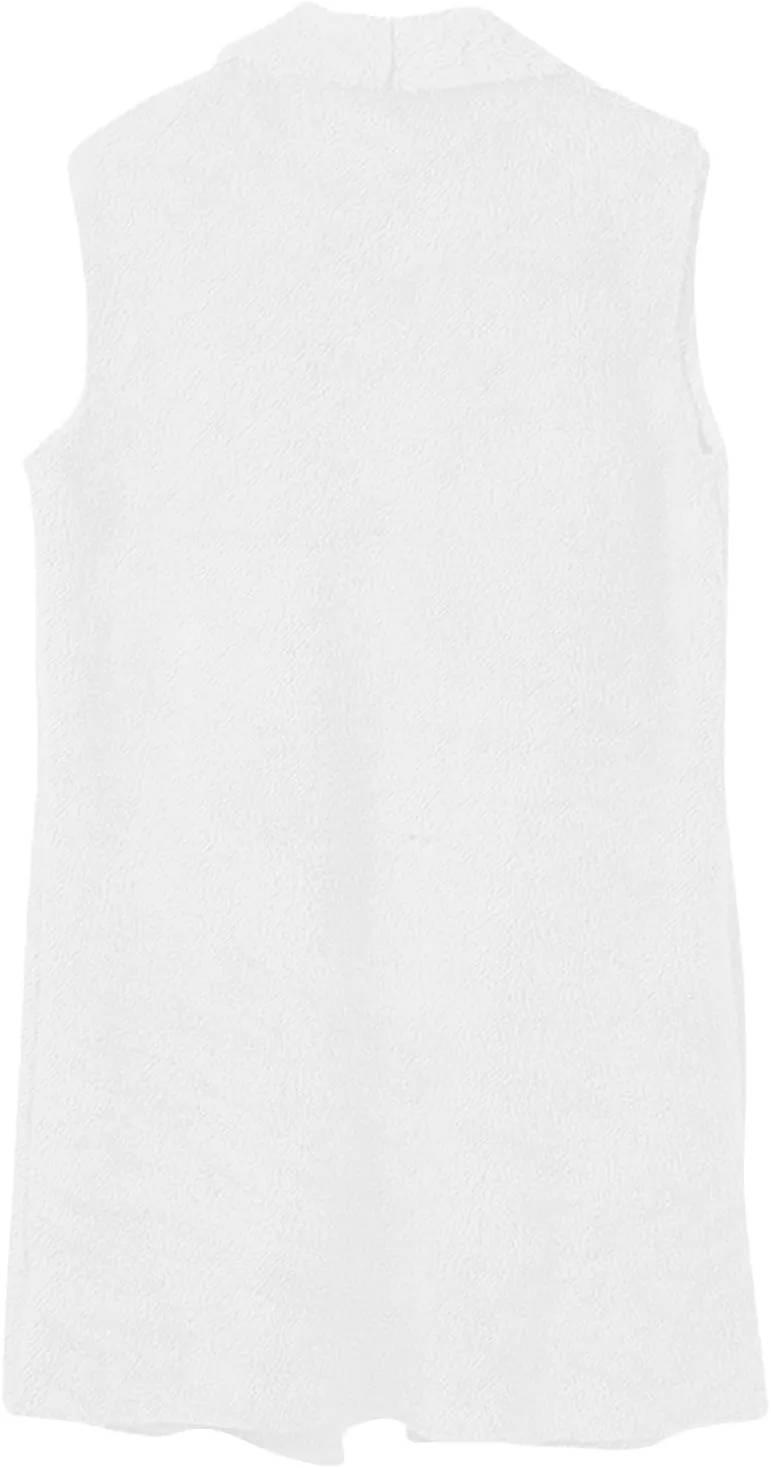 Pea Coats for Women 2024 Winter Fashion Sleeveless Cardigan Tops Fleece Long Coat with Pockets Outerwear