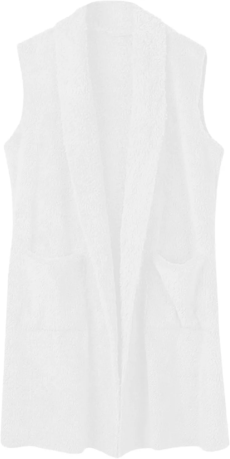 Pea Coats for Women 2024 Winter Fashion Sleeveless Cardigan Tops Fleece Long Coat with Pockets Outerwear